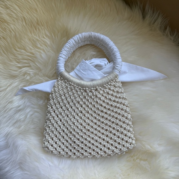 NWT Merlette Maris Crochet Macrame White Handle Mini Bag Purse - Picture 5 of 13